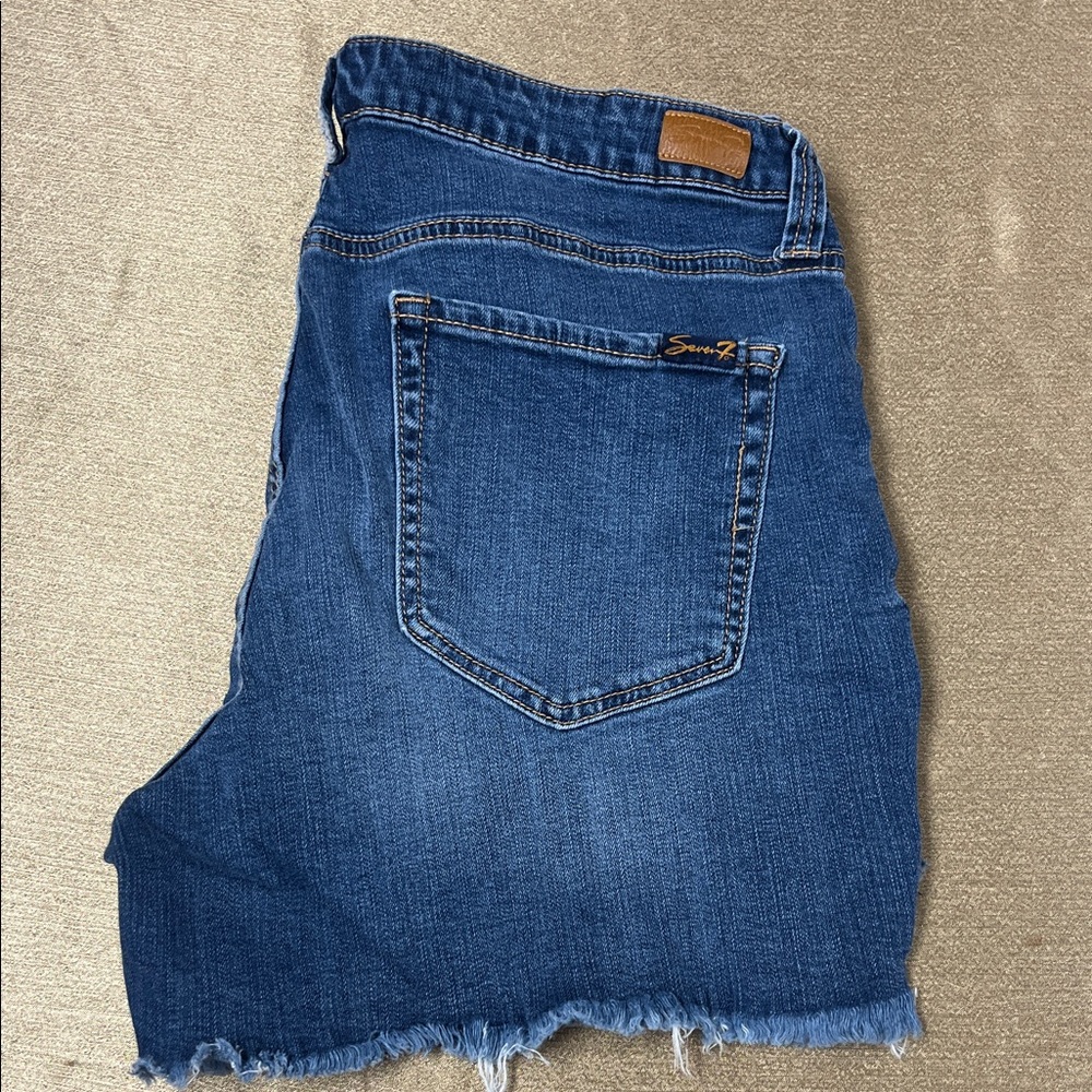 Seven7 Blue Denim Jean Shorts with Frayed Hem